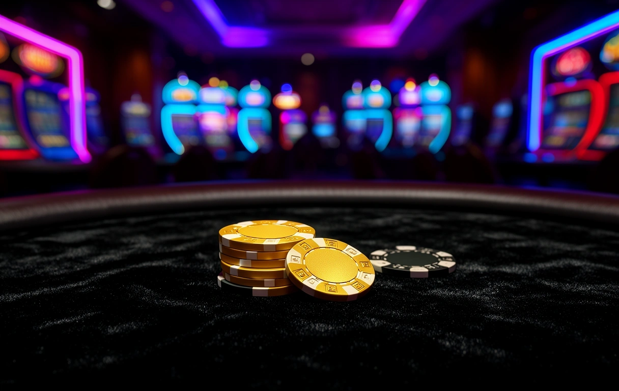 Detalle de fichas de casino en superficie oscura